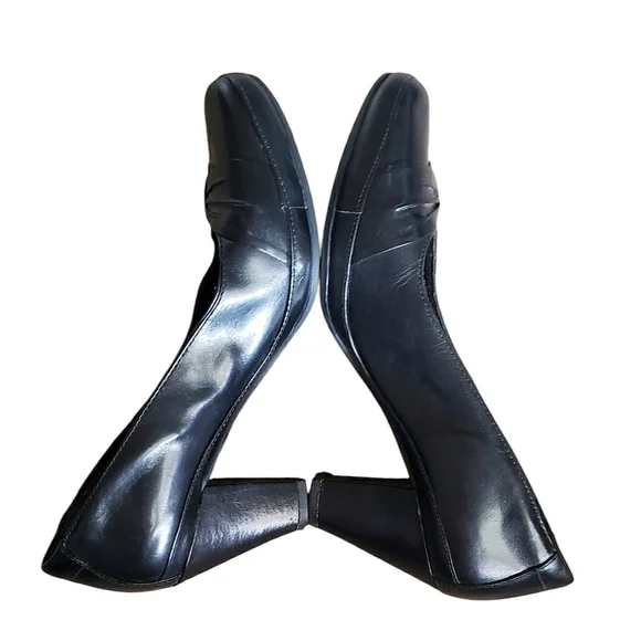 Clarks Artisan Shoes Womens Black 8.5 Pump Block Leather Heels Casual Office - Picture 6 of 10